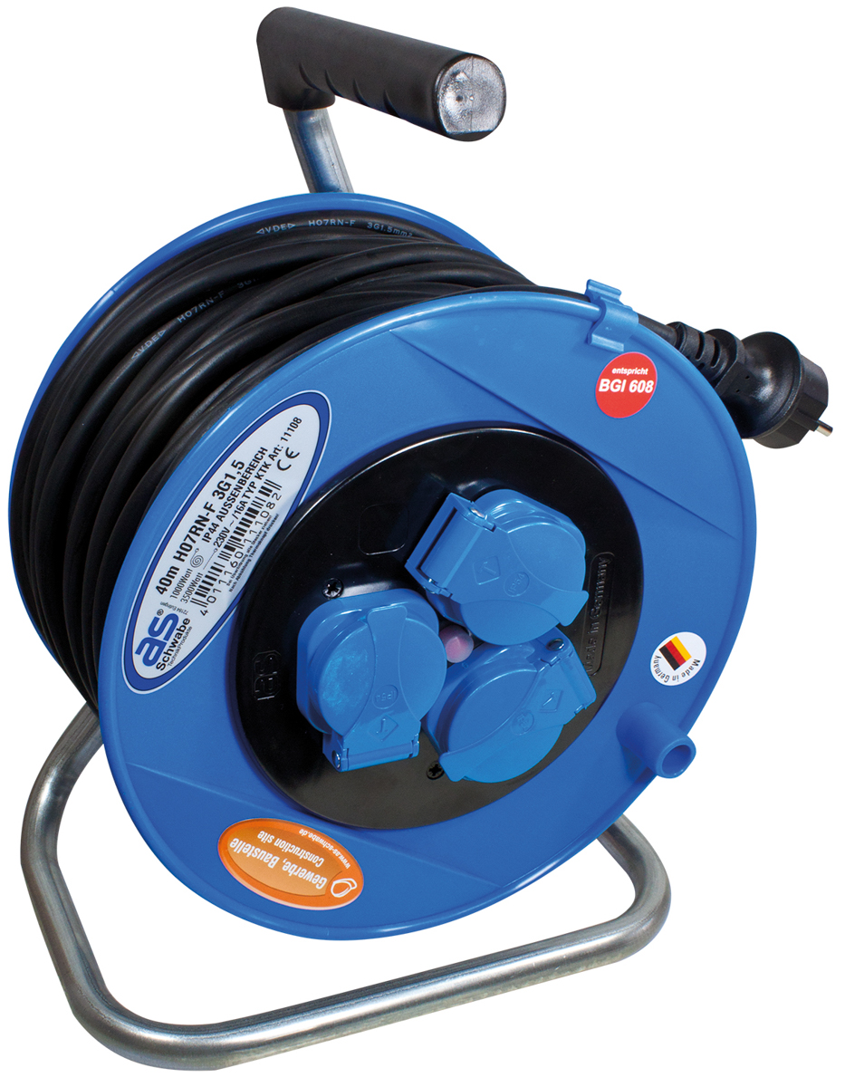 WD Sicherheitskabeltrommel 40m, blau, 3x1,5 Gummischlauchleitung